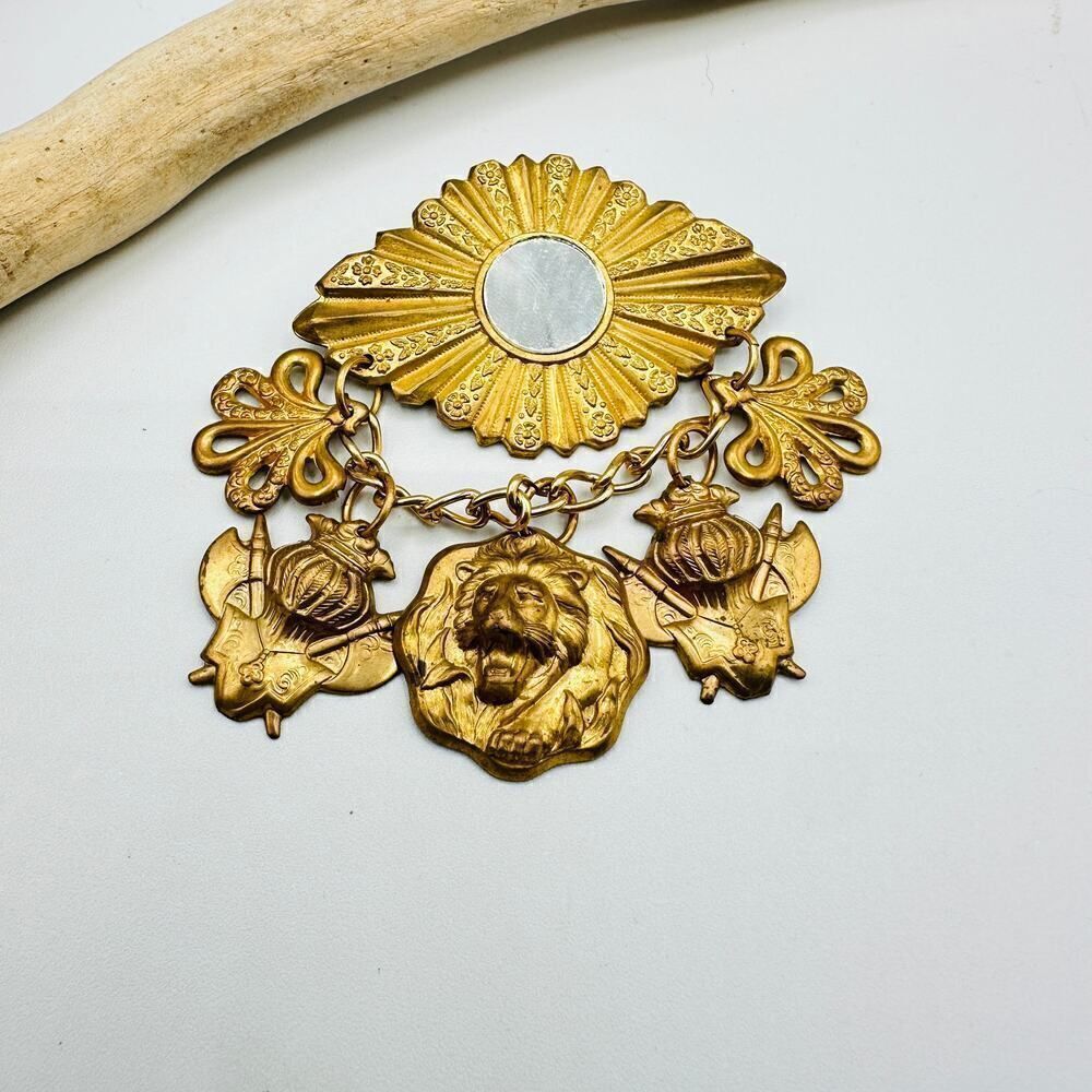 Artisan Vintage Mirrored Lion Brooch